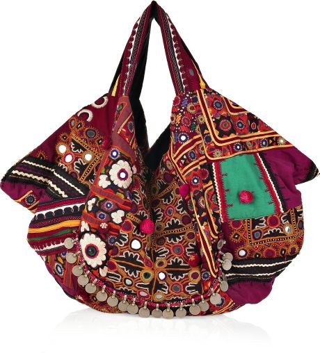 Simone Camille Carryall Embroidered Cotton Bag in Multicolor (burgundy ...