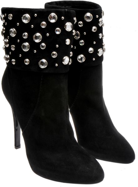 Giuseppe Zanotti X Balmain Suede Ankle Boots with Crystal Cuff in Black ...