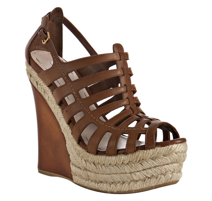 brown leather strappy wedges