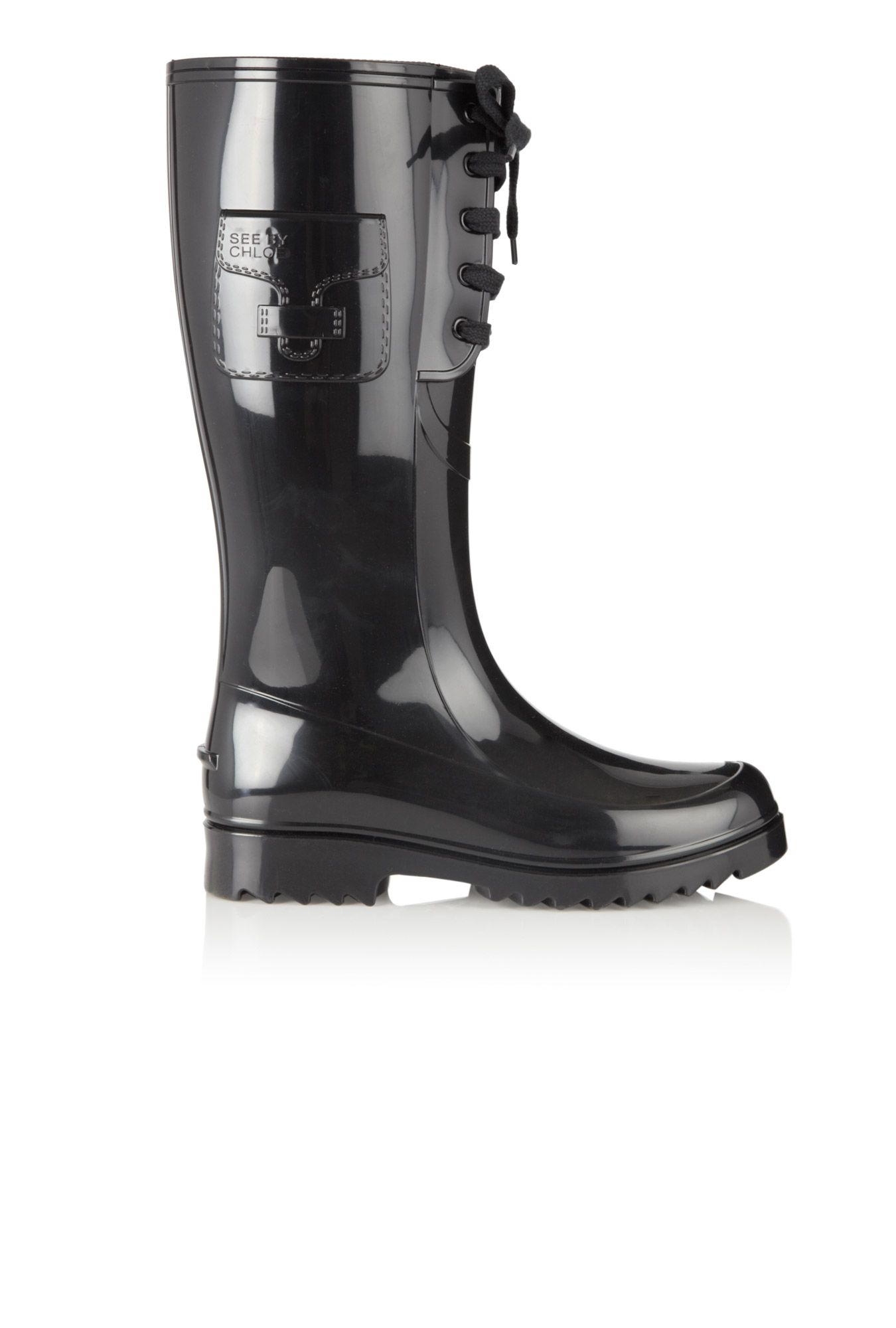 See By Chloé Black Lace Up Wellington Boot in Black | Lyst