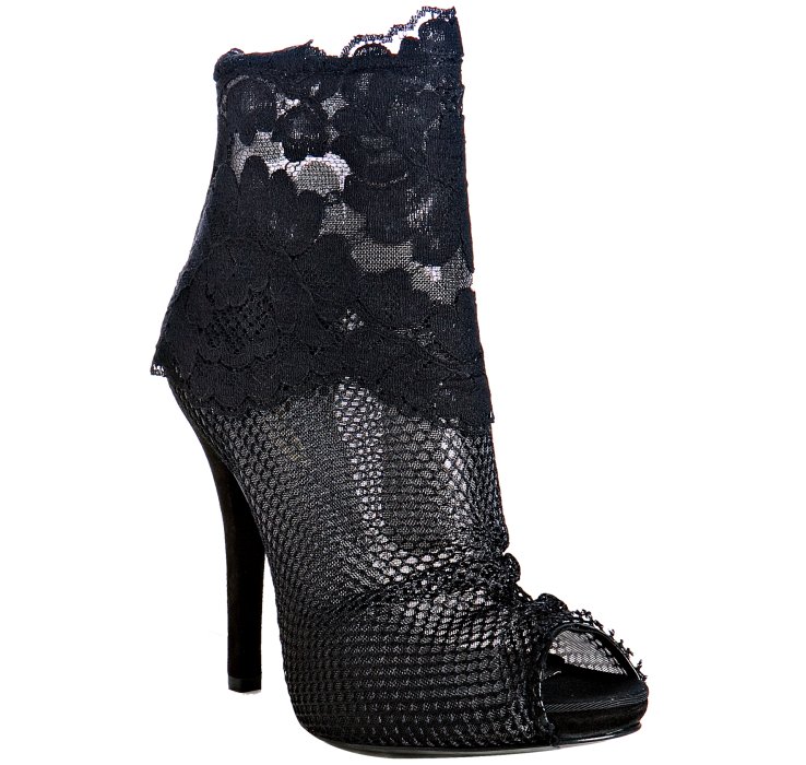 Dolce & Gabbana Black Mesh and Floral Lace Peep Toe Ankle Boots in ...