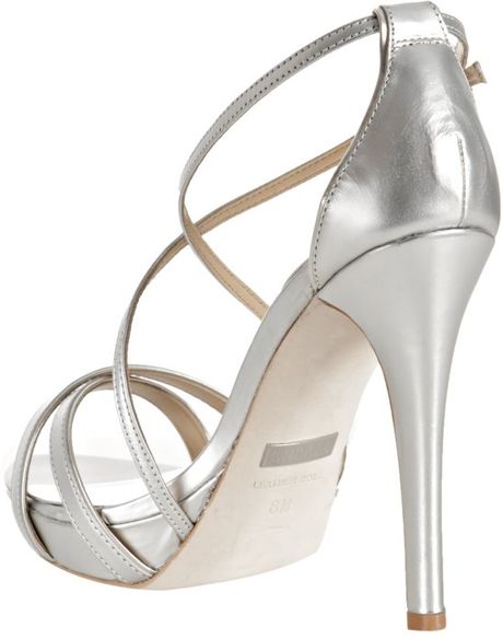 Badgley Mischka Silver Leather Fierce Strappy Sandals in Silver | Lyst