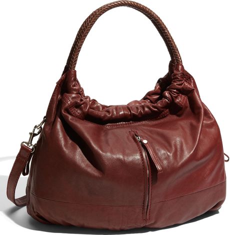 Sondra Roberts Gathered Leather Hobo in Red (burgundy) | Lyst