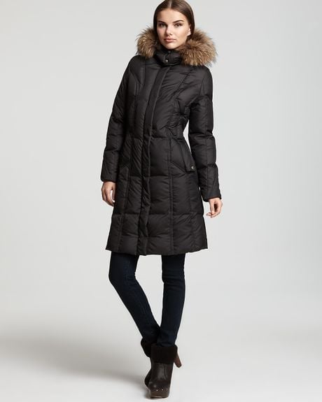 Andrew Marc Quilted Puffer Coat with Coyote Fur Hood in Brown | Lyst