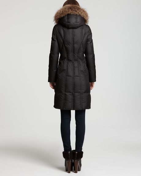 Andrew Marc Quilted Puffer Coat with Coyote Fur Hood in Brown | Lyst