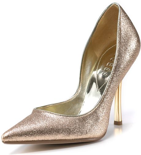 Guess Carrie Glitter Pumps in Gold (Gold Glitter) | Lyst