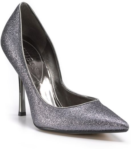 Guess Carrie Glitter Pumps in Silver (Pewter Glitter) | Lyst