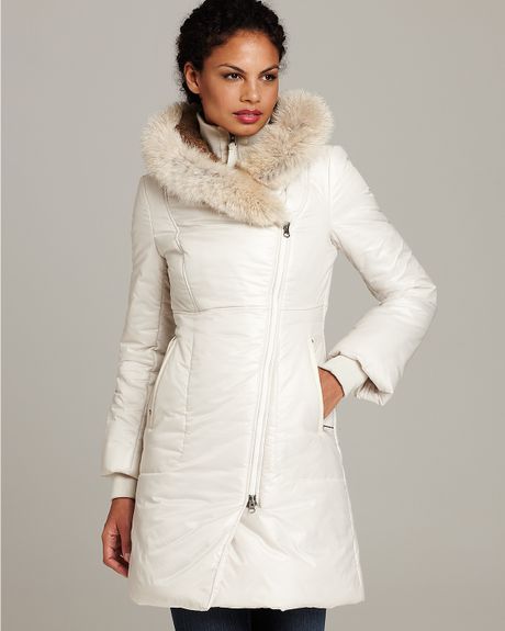 Mackage Liz C Long Puffer Jacket with Coyote Fur Trimmed Hood in White ...