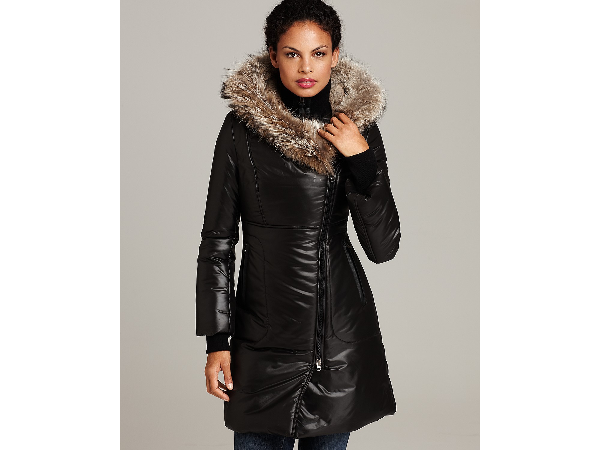 Mackage Liz C Long Puffer Jacket with Coyote Fur Trimmed Hood in White