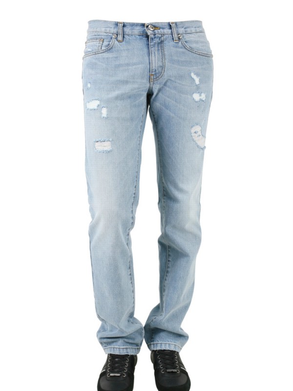 John Richmond 18 Cm Hem Destroyed Denim Jeans in Blue for Men | Lyst