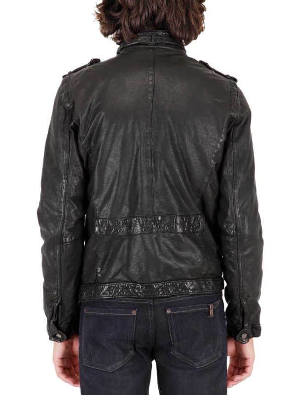 Neil barrett Washed Buffalo Leather Jacket in Black for Men | Lyst