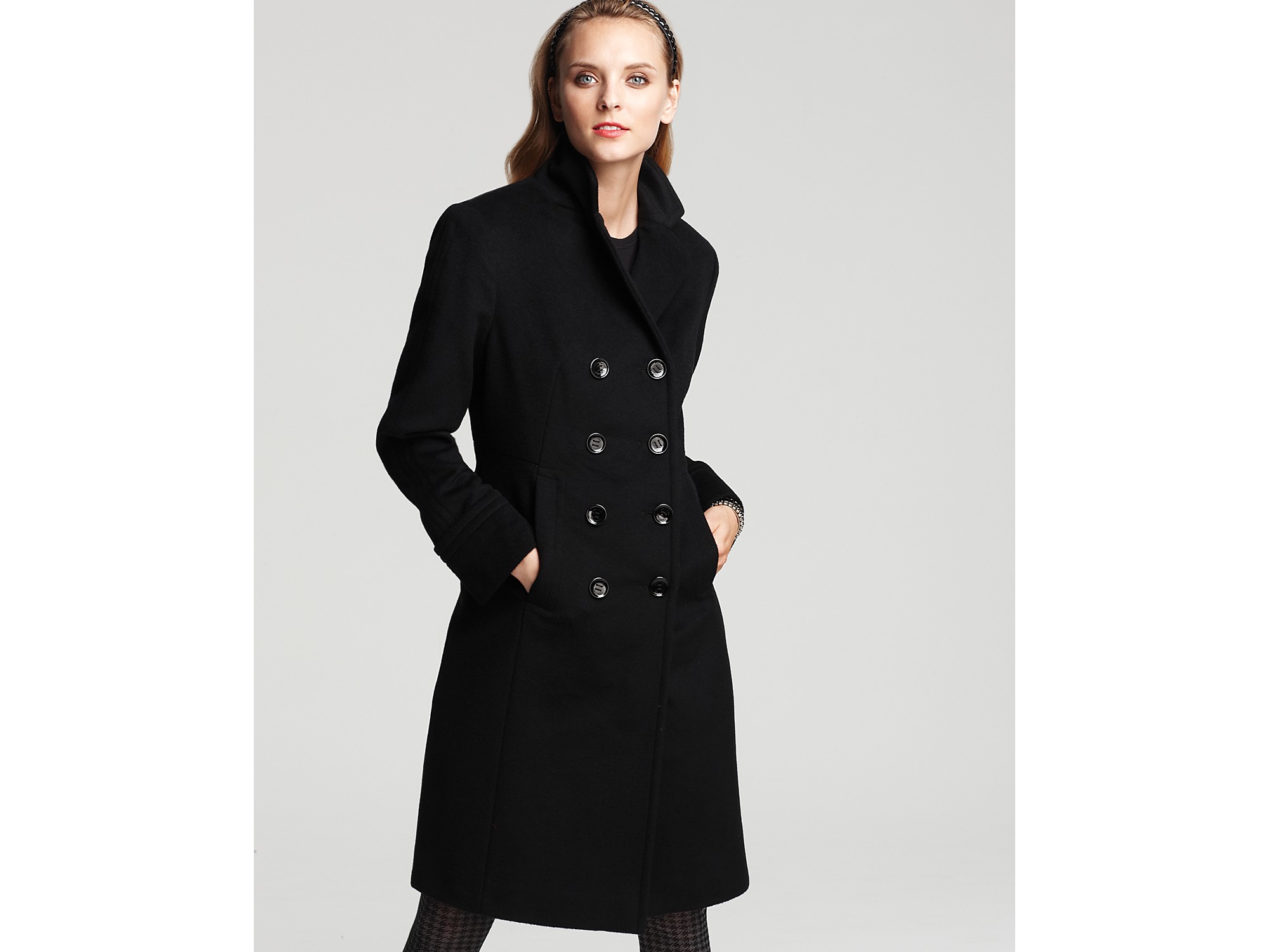 Ash Calvin Klein Cashmere Double-breasted Reefer Coat in Black | Lyst