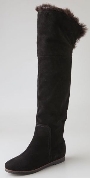 Sam Edelman Orlando Suede Boots with Fur Cuff in Black | Lyst