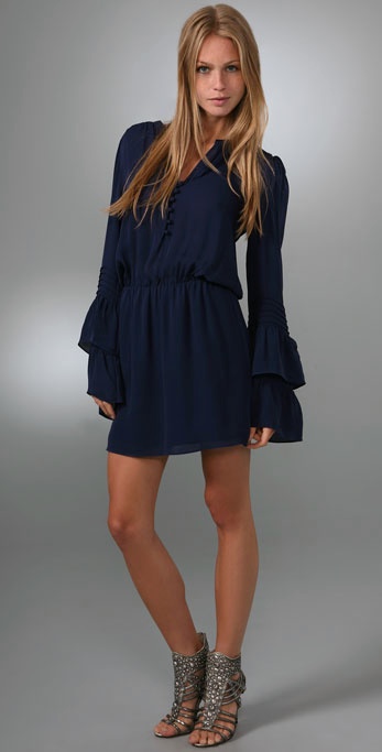 Parker Double Flared Sleeve Dress in Blue | Lyst