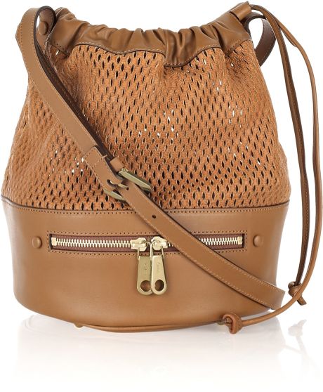 Chloé Charlie Perforated Leather Bucket Bag in Brown (tan) | Lyst