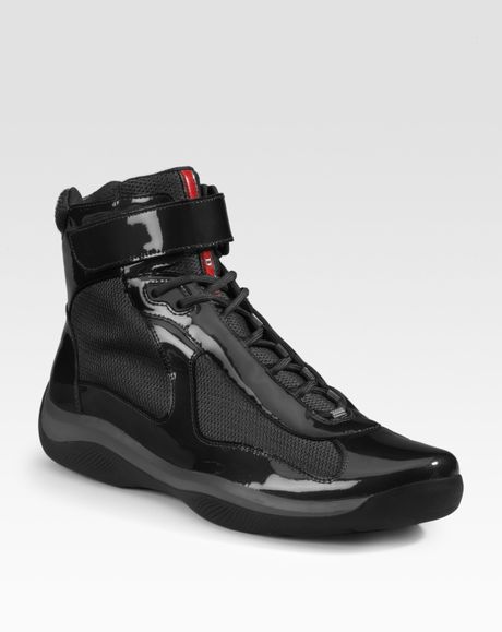 Prada High-top Patent Sneakers in Black for Men | Lyst