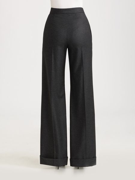 Saint Laurent Wide-leg Flannel Pants in Black | Lyst