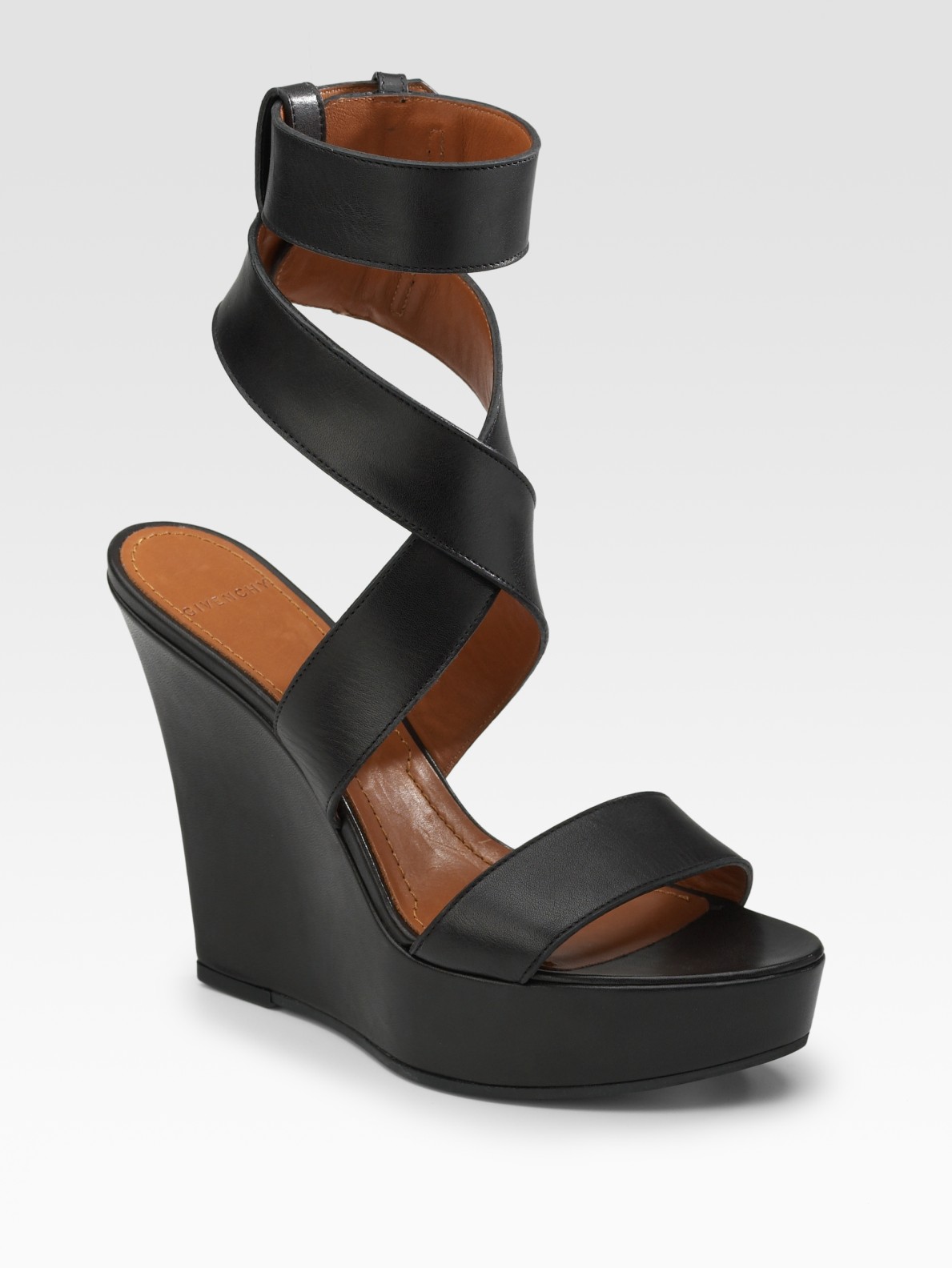 Lyst Givenchy Corinne Strappy Wedge Sandals  in Black