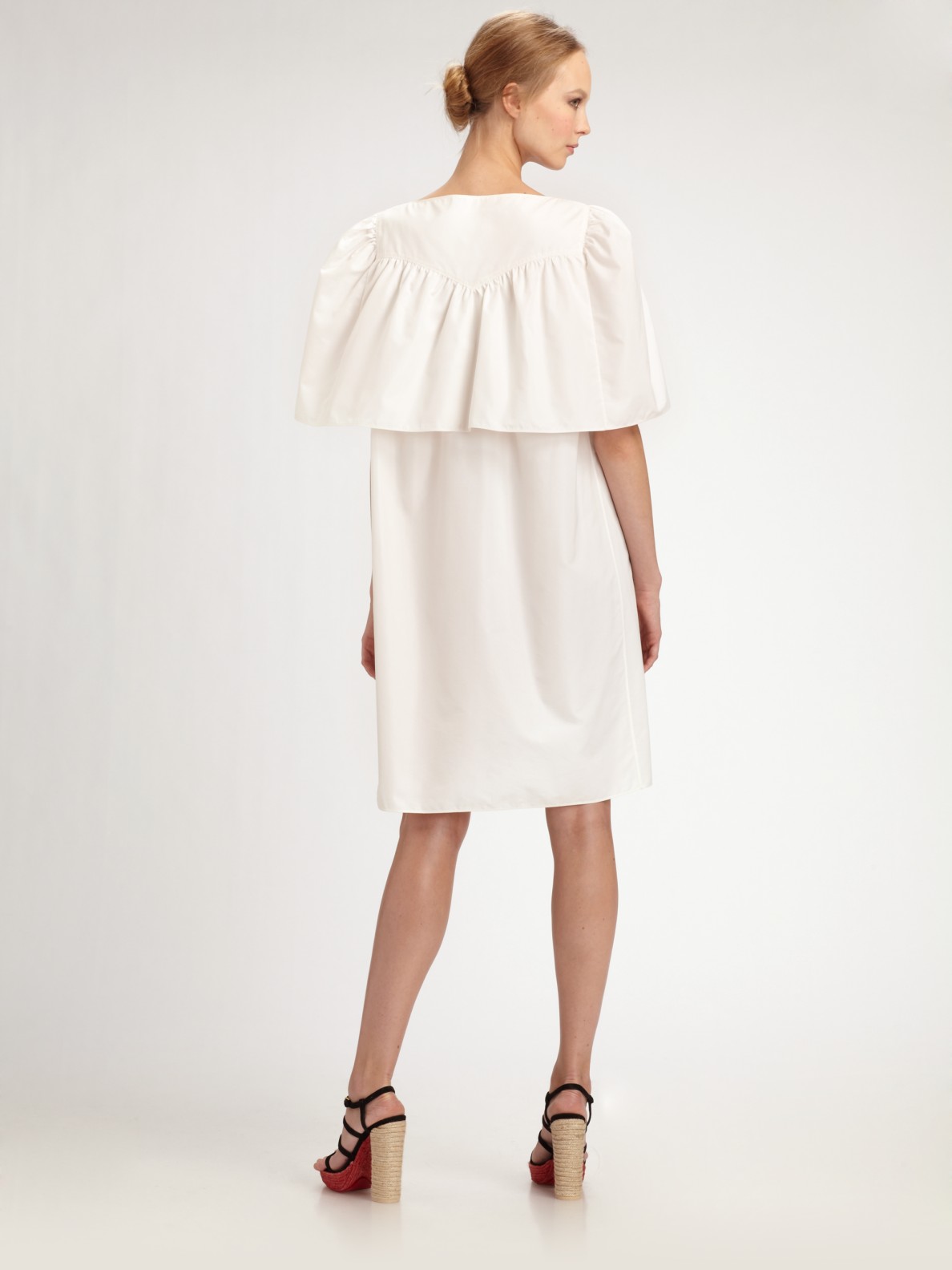 Lyst - Saint Laurent Cotton/silk Back Cape Dress in White