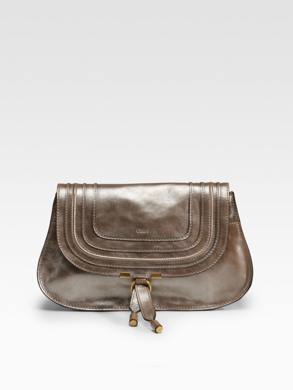 Chlo Marcie Leather Clutch in Gold | Lyst