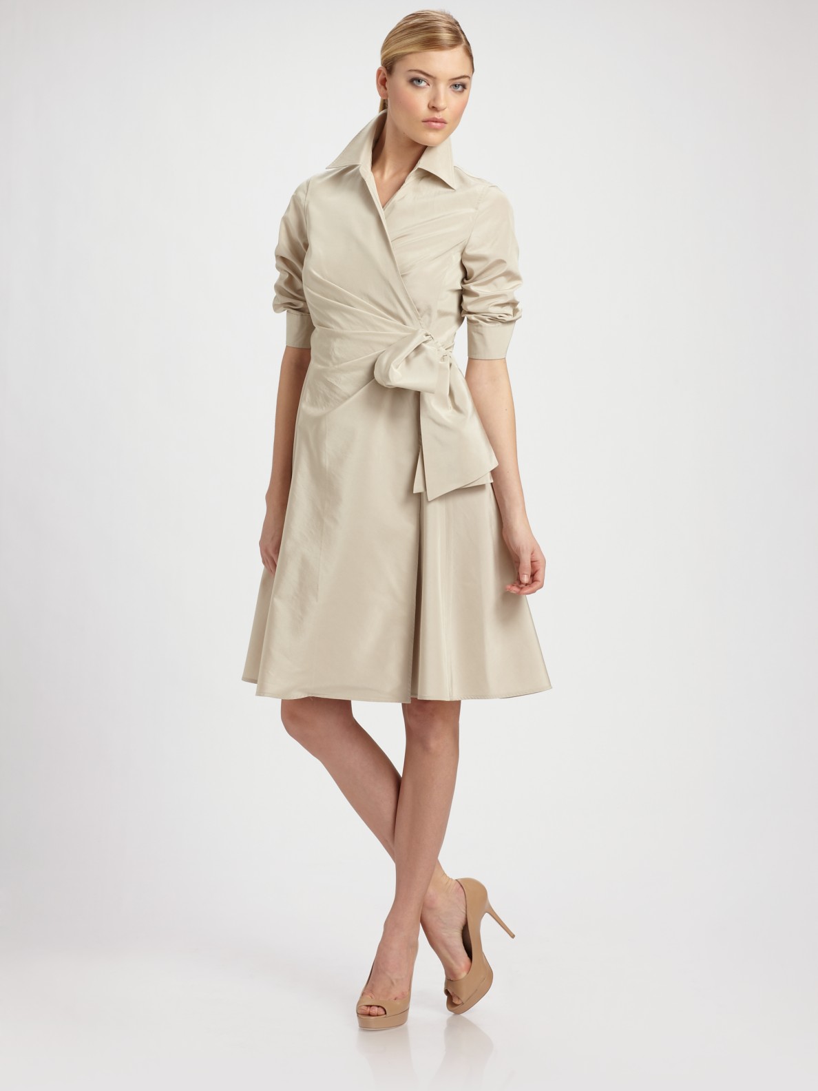 Lyst Max Mara Trani Taffeta Wrap Dress In Natural Gallery