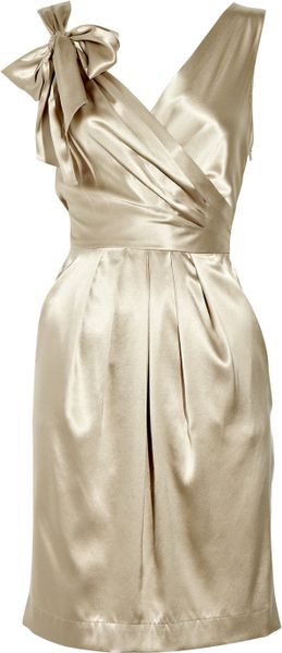 Dkny Wrap-effect Stretch-silk Dress in Gold (champagne) | Lyst