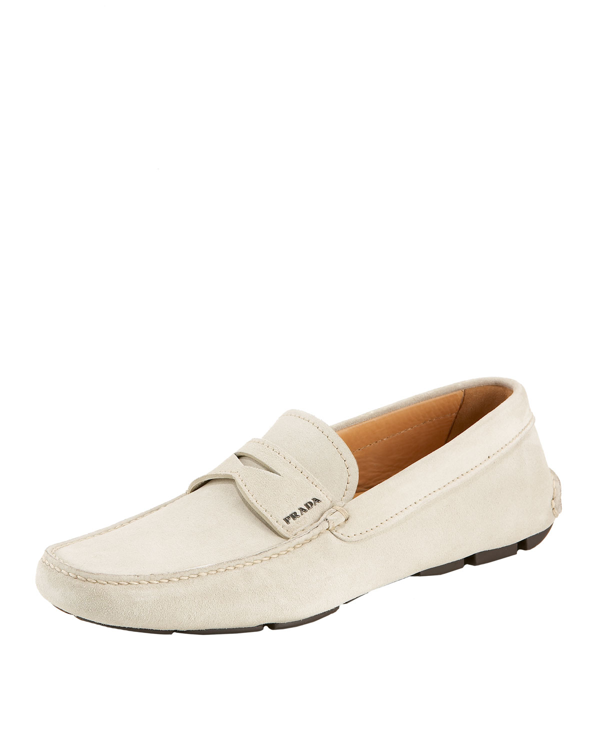 Prada Suede Driving Shoe, Ivory in White (ivory) | Lyst
