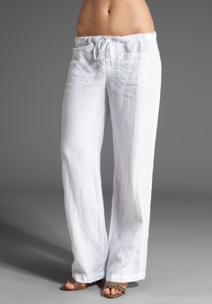 Vince Linen Drawstring Pant in White | Lyst