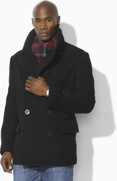 Polo Ralph Lauren Academy Wool Pea Coat in Black for Men | Lyst