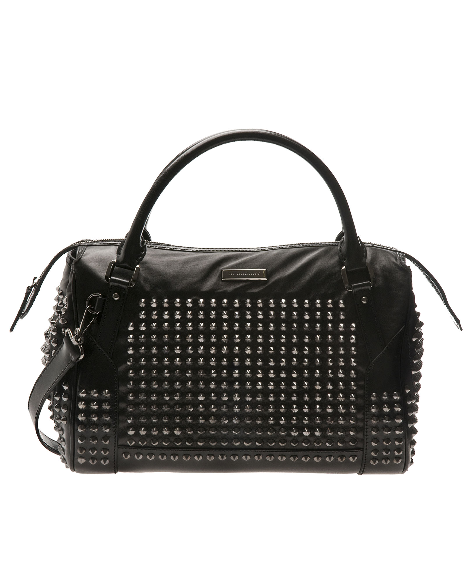 Burberry Studded Leather Bowling Bag in Black | Lyst