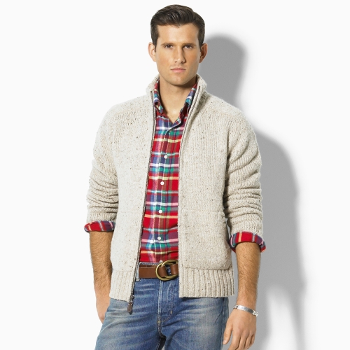 Polo Ralph Lauren Suede-patch Full-zip Sweater in Beige for Men ...