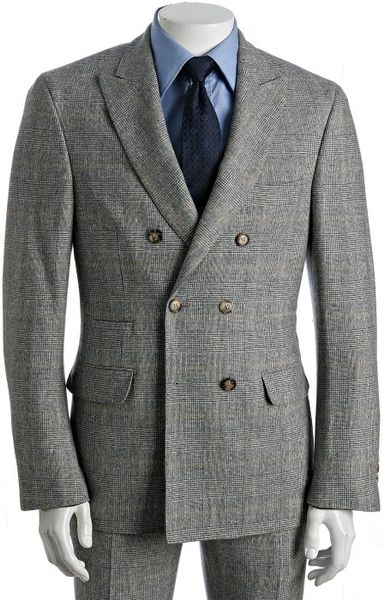 Brunello Cucinelli Grey Houndstooth Plaid Double Breasted Suit with ...