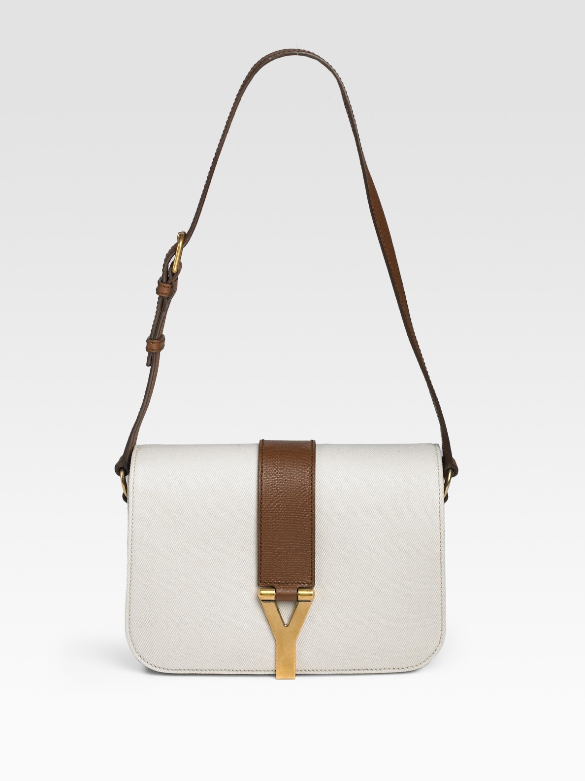 Saint laurent Chyc Canvas and Leather Flap Bag in White | Lyst