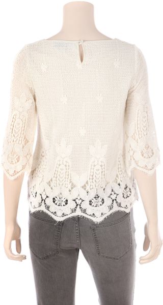 Beyond Vintage Crochet Lace Three Quarter Sleeve Top in White (ivory ...