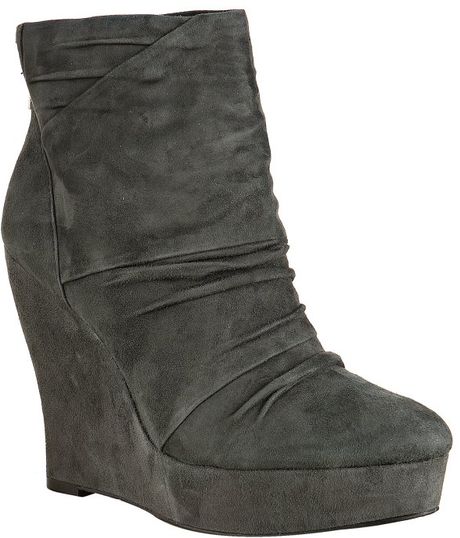 Boutique 9 Dark Grey Suede Wafer Ruched Wedge Boots in Gray (grey) | Lyst