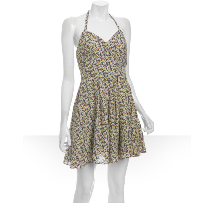 Lyst Elizabeth And James Black Fl Silk Sweetheart Neck Halter Gallery