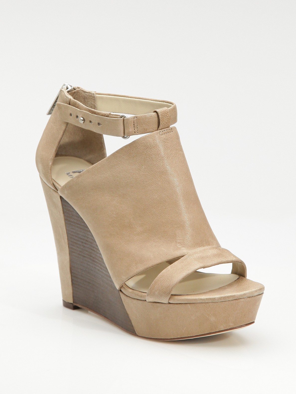 Kors By Michael Kors Lara Half-wood Wedge Sandals in Brown (TAUPE) | Lyst