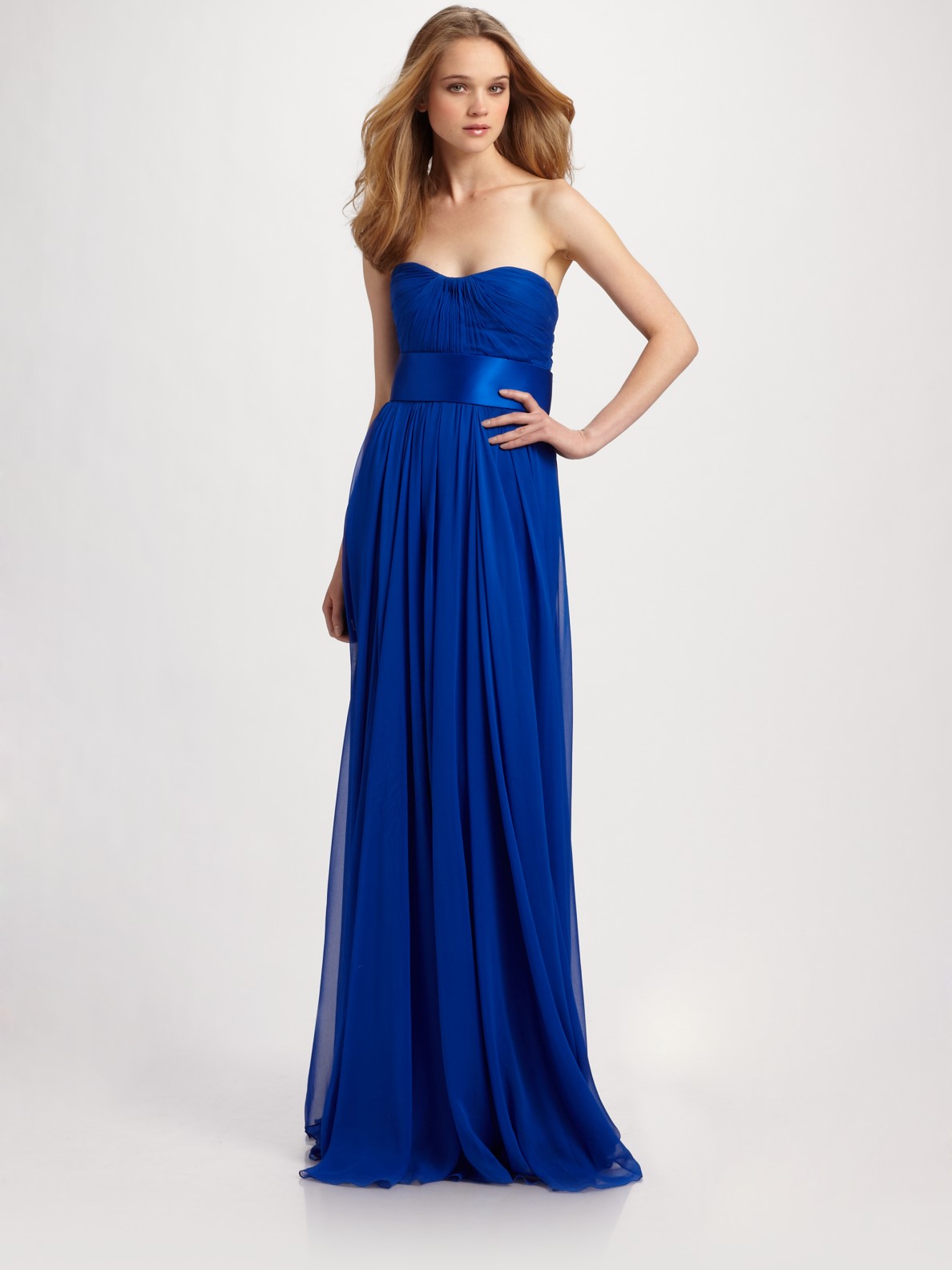 Lyst Notte By Marchesa Silk Chiffon Strapless Empire Gown In Blue 3274