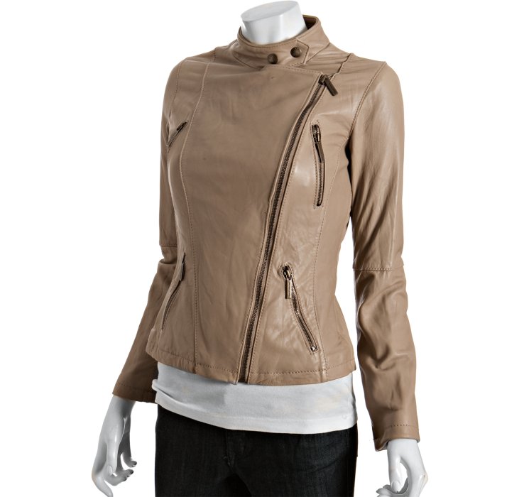 Lyst - Michael Michael Kors Mushroom Leather Zip Motorcycle Jacket in ...