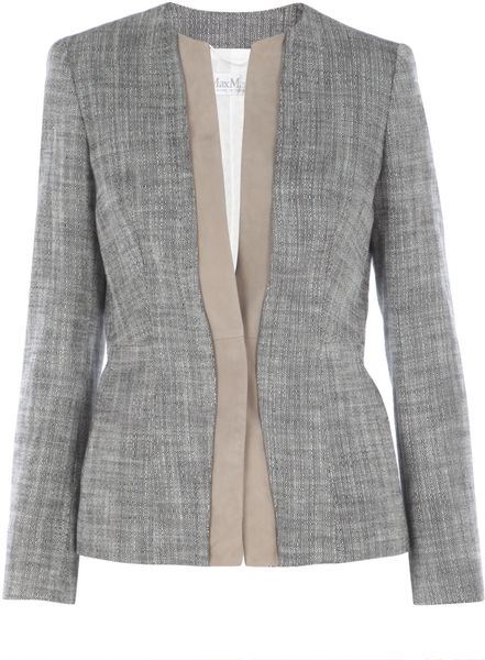 Max Mara Collarless Tweed Jacket in Gray (grey) | Lyst