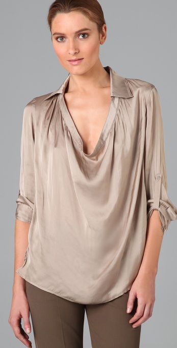 Lyst - Vince Cowl Neck Blouse in Natural