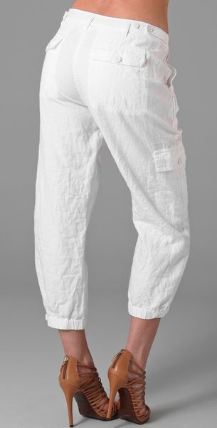 Dkny Pure Dkny Cropped Linen Cargo Pants in White | Lyst