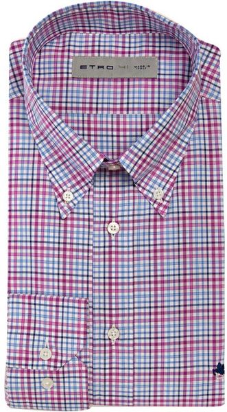 Etro Bright Pink Check Plaid Button Down Dress Shirt in Blue for Men ...