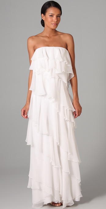 Lyst - Halston Ruffle Strapless Long Dress in White