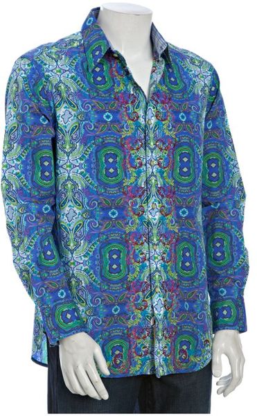 Robert Graham Blue Embroidered Paisley Lorient Button Front Shirt in ...