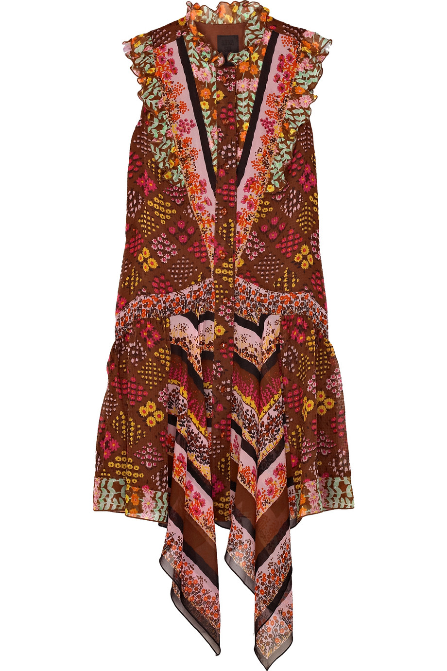 Anna sui Printed Silk-crepe Dress in Red | Lyst