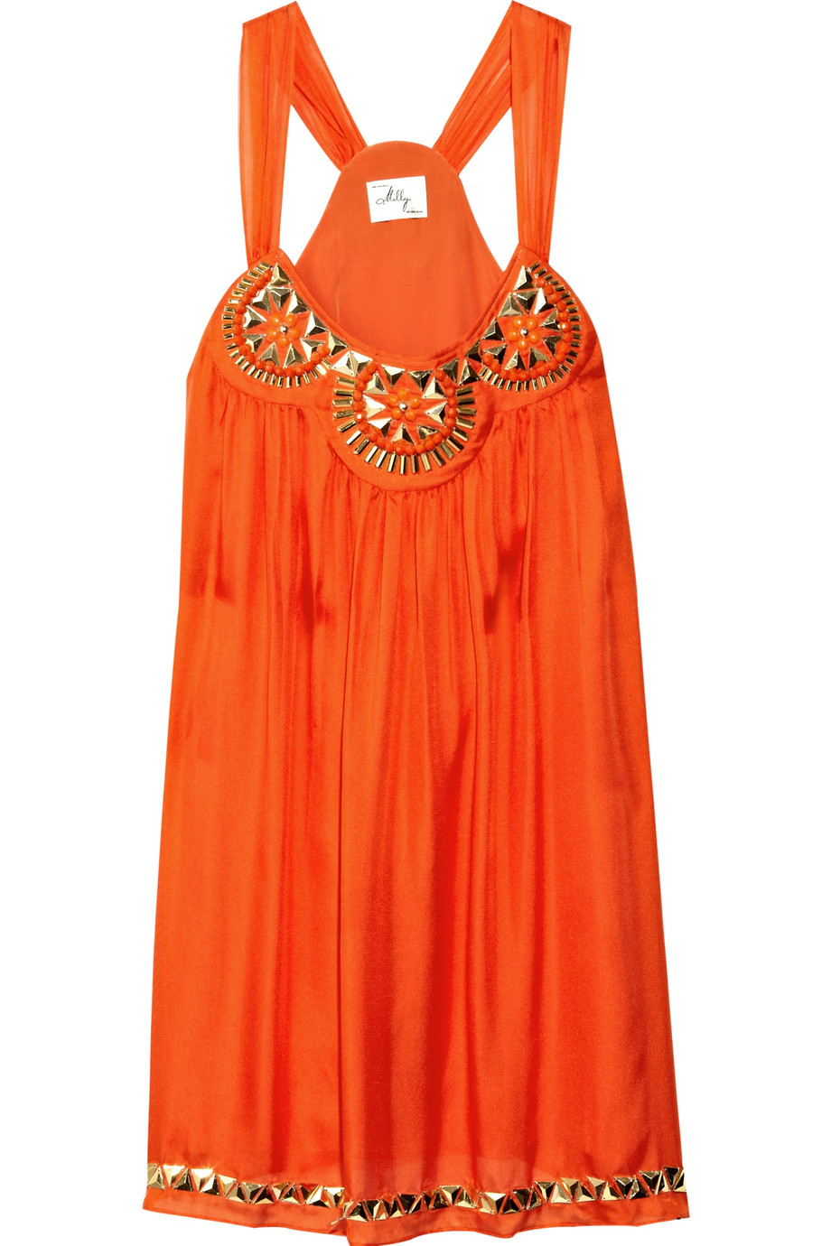 Milly Embellished Silk Trapeze Dress in Orange | Lyst