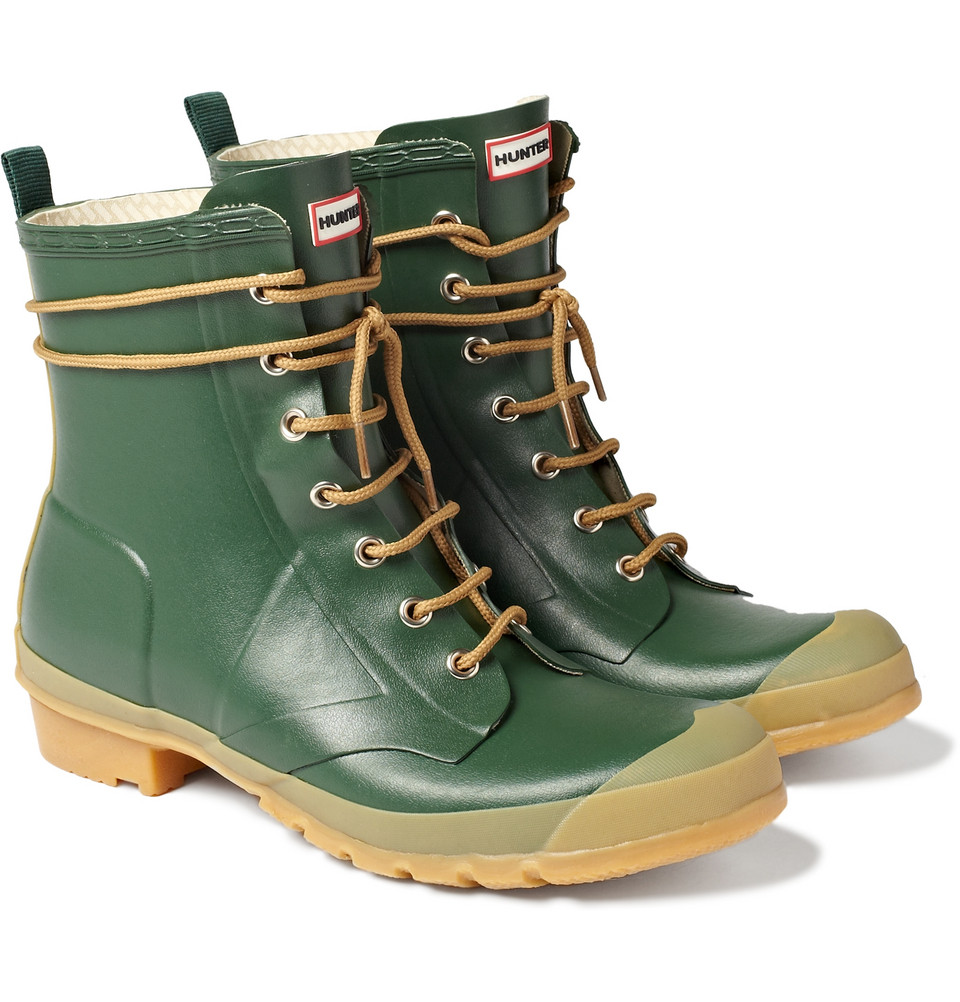 HUNTER Thurloe Laceup Wellington Boots in Green for Men