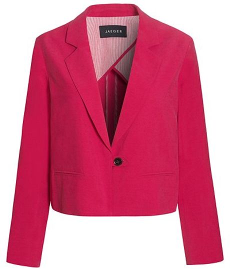 Jaeger Silk and Linen Cropped Jacket in Pink | Lyst