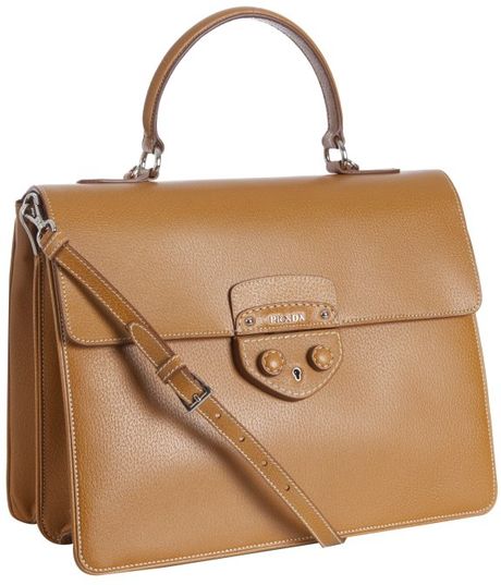 Prada Tan Pigskin Leather Structured Messenger Bag in Brown (tan) | Lyst